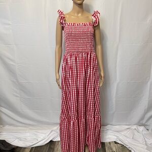 No Brand Gingham Maxi Dress Red and White Women’s Medium